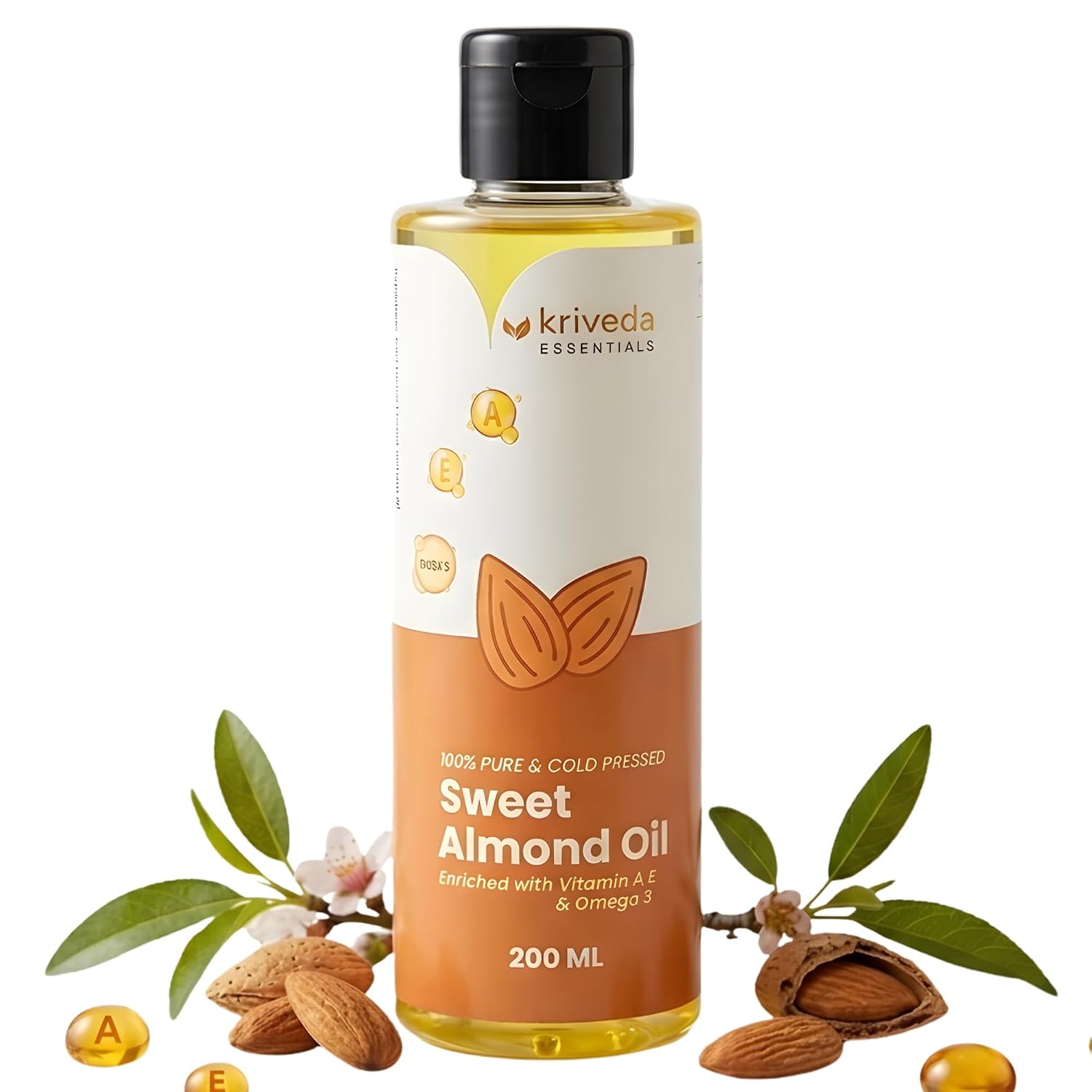 Kriveda Sweet Almond Oil 200ml — 100% Pure Cold Pressed Badam Oil